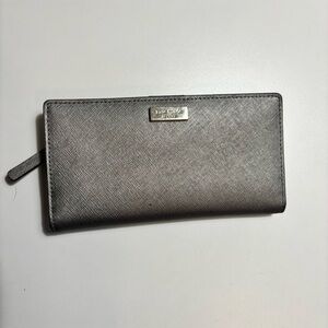kate spade metallic silver zip wallet